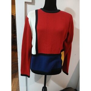 Kasper and Co. Women'sXL Geometric Colorblock Knit Sweater  Red Blue White Black
